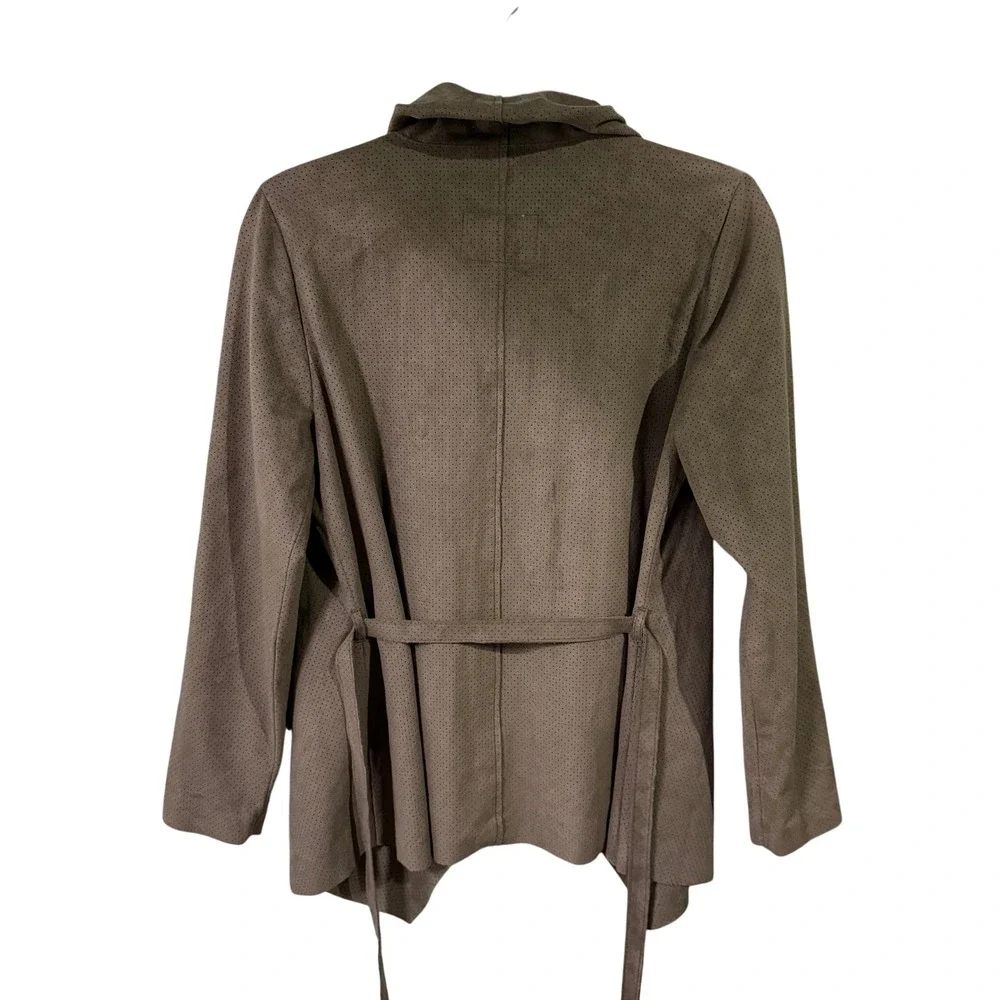 Katherine Barclay Women's‎ S Taupe Faux Suede Waterfall Jacket Belted Perforated